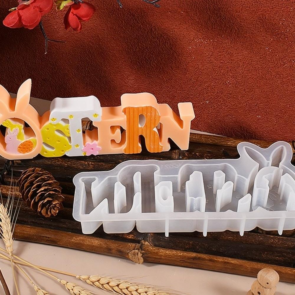 Non-Stick Easter Letter Ornament Flexible Bunny Egg Mold Rabbit Cement Mold  Holiday Ornament
