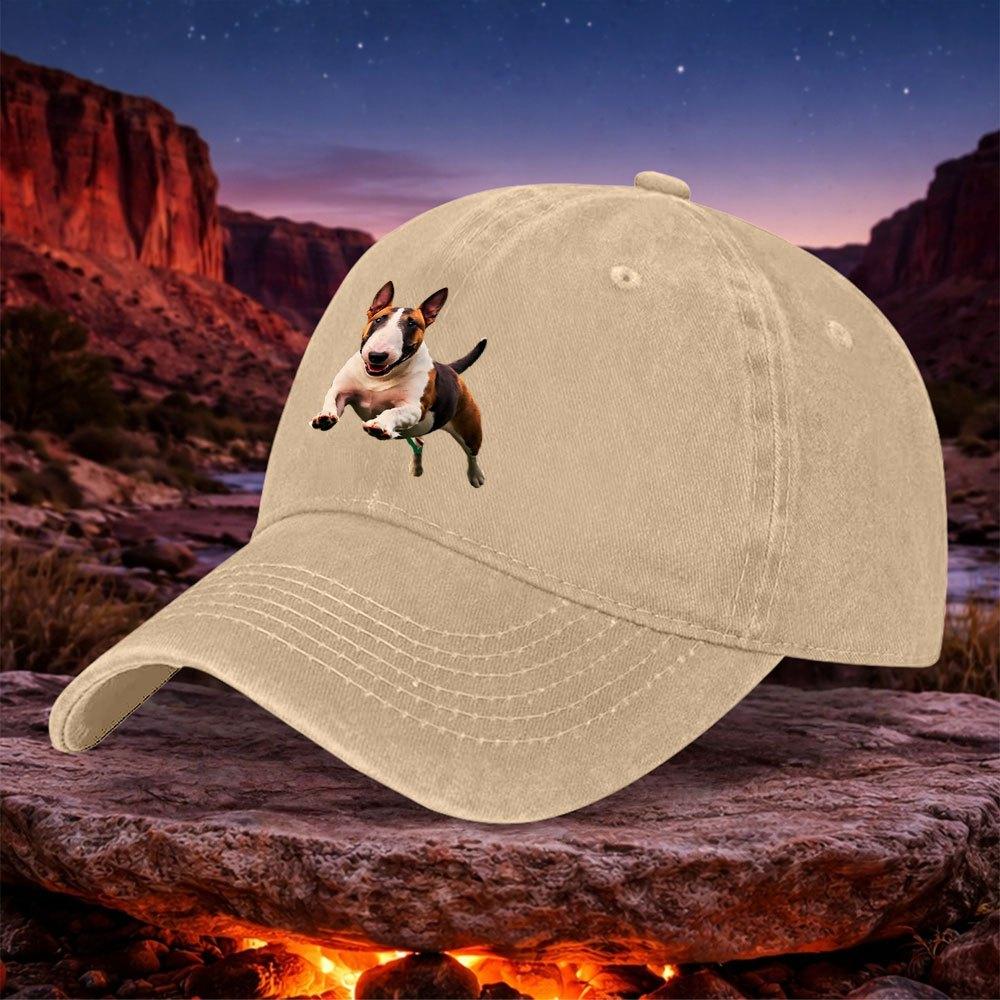 Bull Terrier Cap Vintage Washed Baseball Hat Hook Loop Closure Lightweight Outdoor Sports Hiking Fishing Christmas Gift