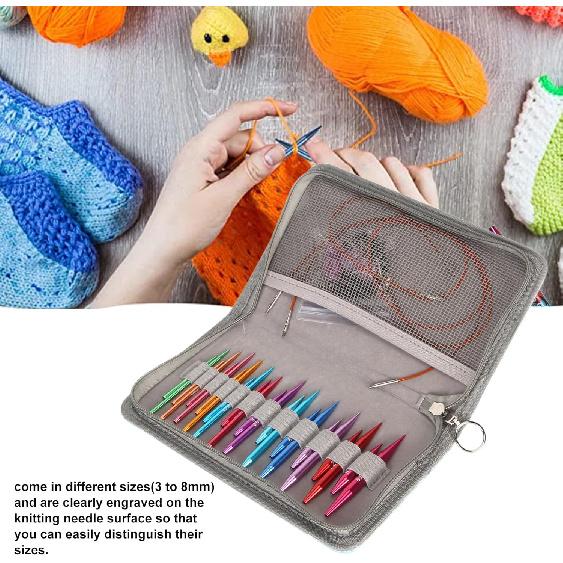 TOPINCN Interchangeable Circular Knitting Needles Set with Storage Bag 3 to 8mm Assorted Colors Circular Needle Set for DIY Craft