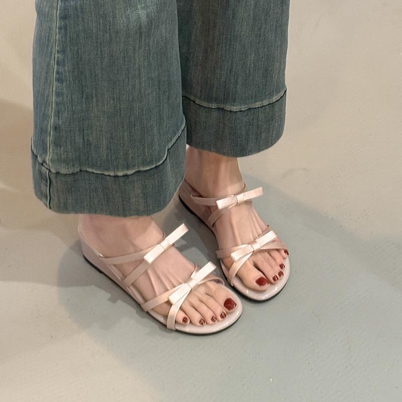 

Fashion Women s Mid-heel Sandals Summer New Round Head Butterfly Knot Leopard Suede Anti-slip Wear-resistant Slippers 40 светло-фиолетовый