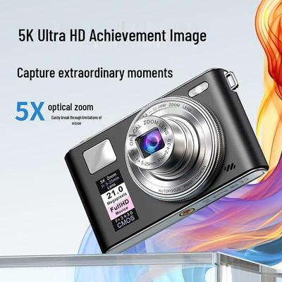 5K HD Digital Camera with Retractable Optical Zoom Lens & CCD Filter, Perfect for Portable Student Photography and Selfies