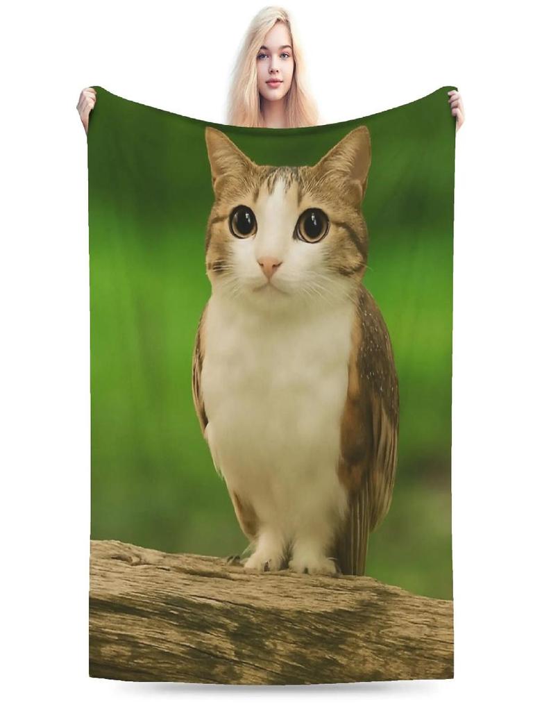 Meowl Kočka Sova Vtipný Internetový Trendy Meme Deku Měkký Samet Lehká Přikrývka na Pohovku Ložnici Domácí Dekor