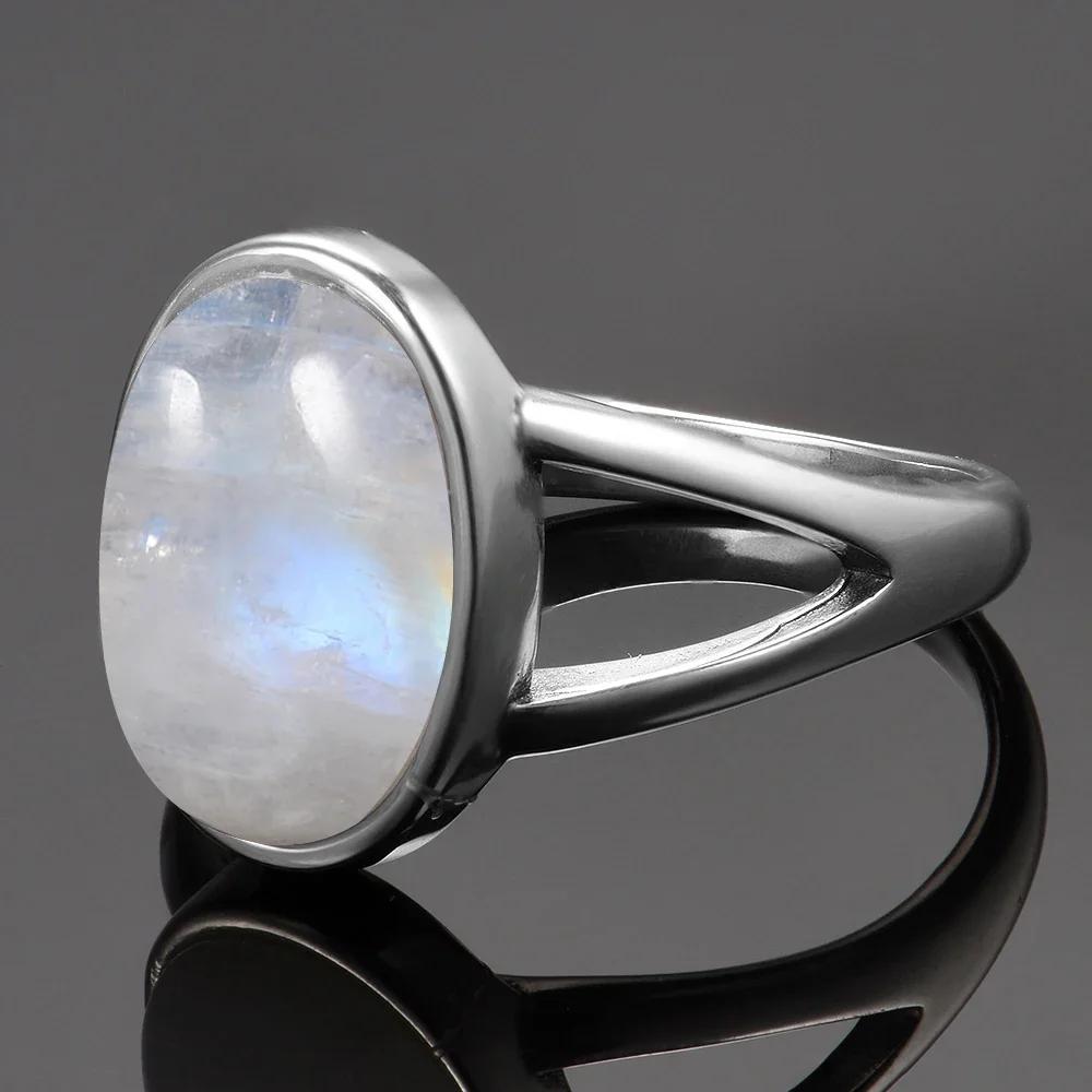 S925 Silver Ring Natural Moonstone Jewelry Rings Gemstone Vintage Jewelry for Women Men Girls Gift Luxury