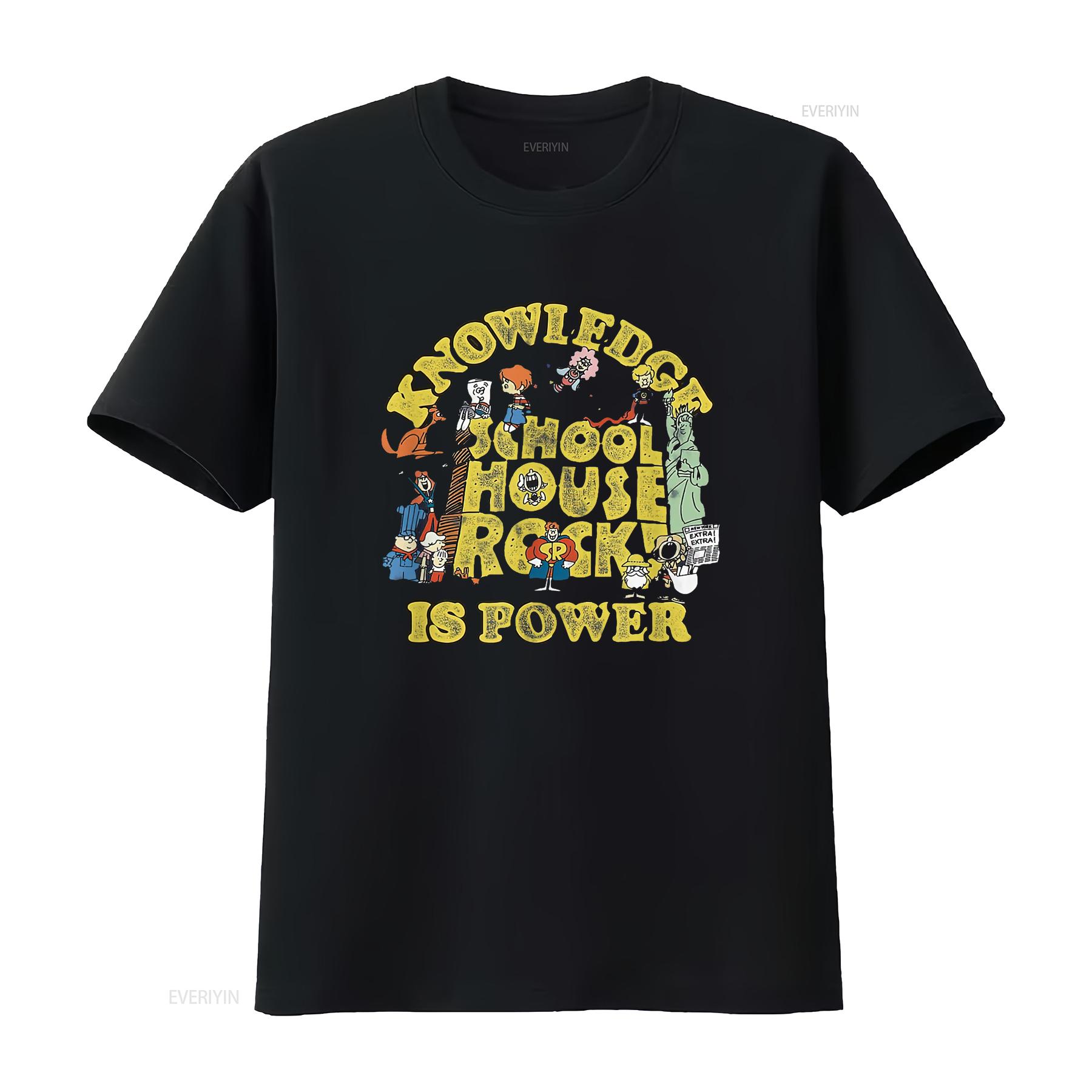 

Schoolhouse Rock Knowledge Is Power Logo Group T Shirt vintage Washed Top For Everyday Wear Casual Stretched Breathable 4XL