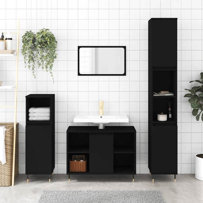 VidaXL Armoire de salle de bain noir 80x33x60 cm bois d'ingénierie 831621