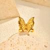 Retro Stainless Steel Butterfly Open Ring Gold Plated Geometric Rings for Women Vintage Jewelry Valentine's Day Gift