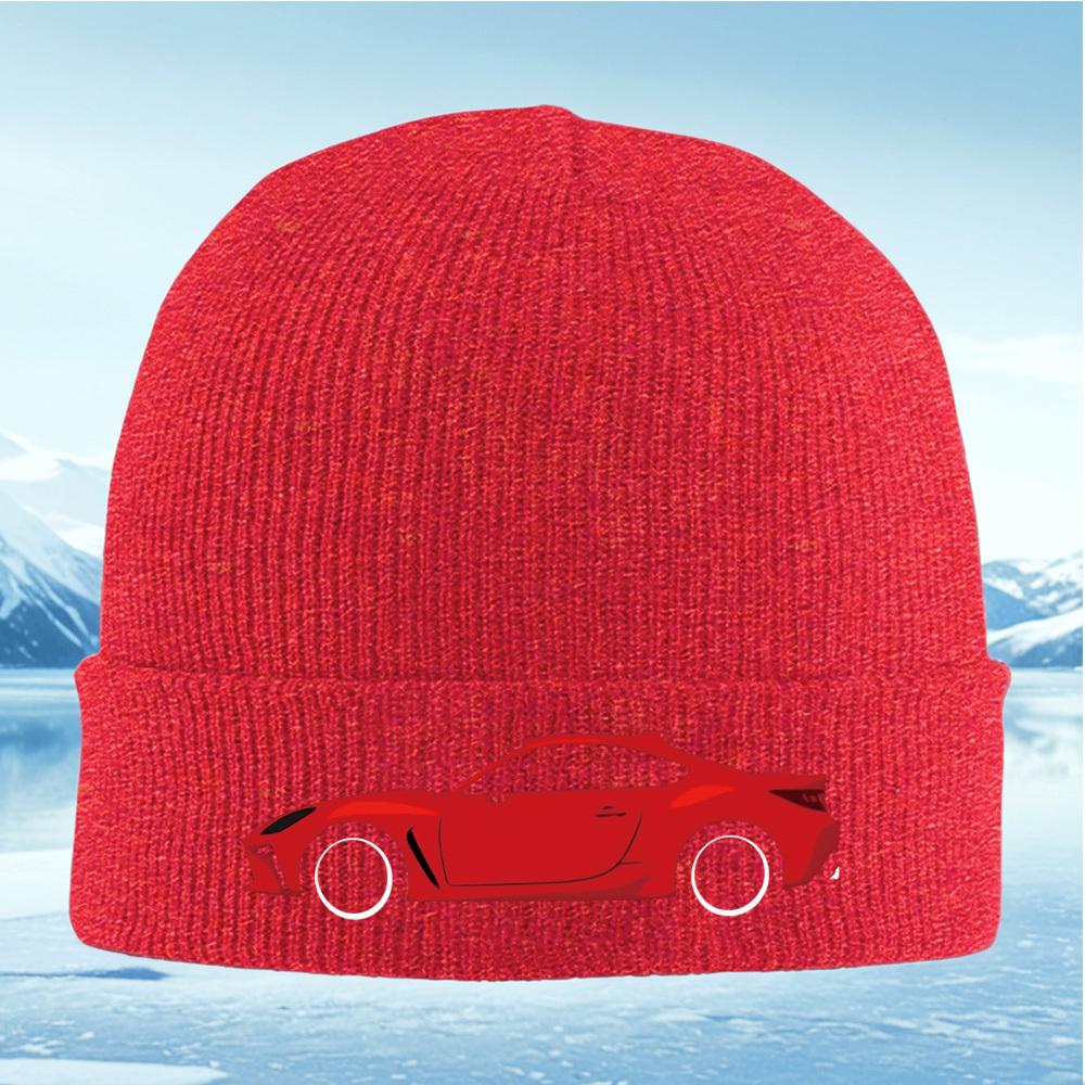 Red Sports Coupe Wheels Black Background Men Women Unisex Knitted Hat Beanie Pullover Cap Winter Thermal Warm Christmas Outdoor
