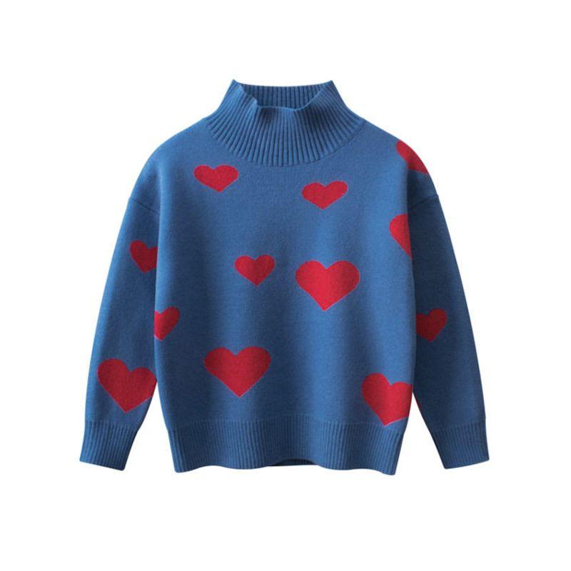 Brand Surplus 2026 Spring Children's Clothing Girls' Pure Cotton Knit Sweater with High Collar and Heart Design for Toddlers and Young Children