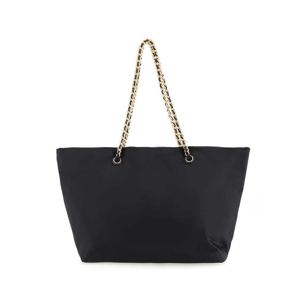 Tory Burch Logo Tote Bag Shopping Bag Fabric And Faux Leather Handheld Shoulder Bag Medium Women Tote Bags Black 152313-001