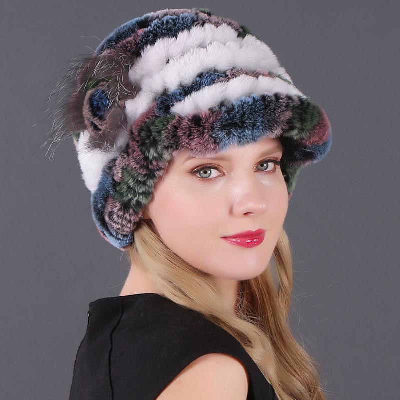 Women's Fashion Warm Rex Rabbit Hair Woven Hat Women's Winter Hat Fur Cap