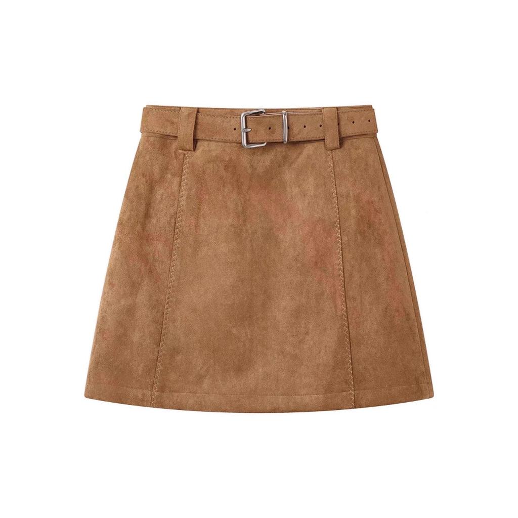 Korean Petite Women's Hip-Hugging A-Line High-Waisted Deerskin Velvet Skirt for Autumn/Winter