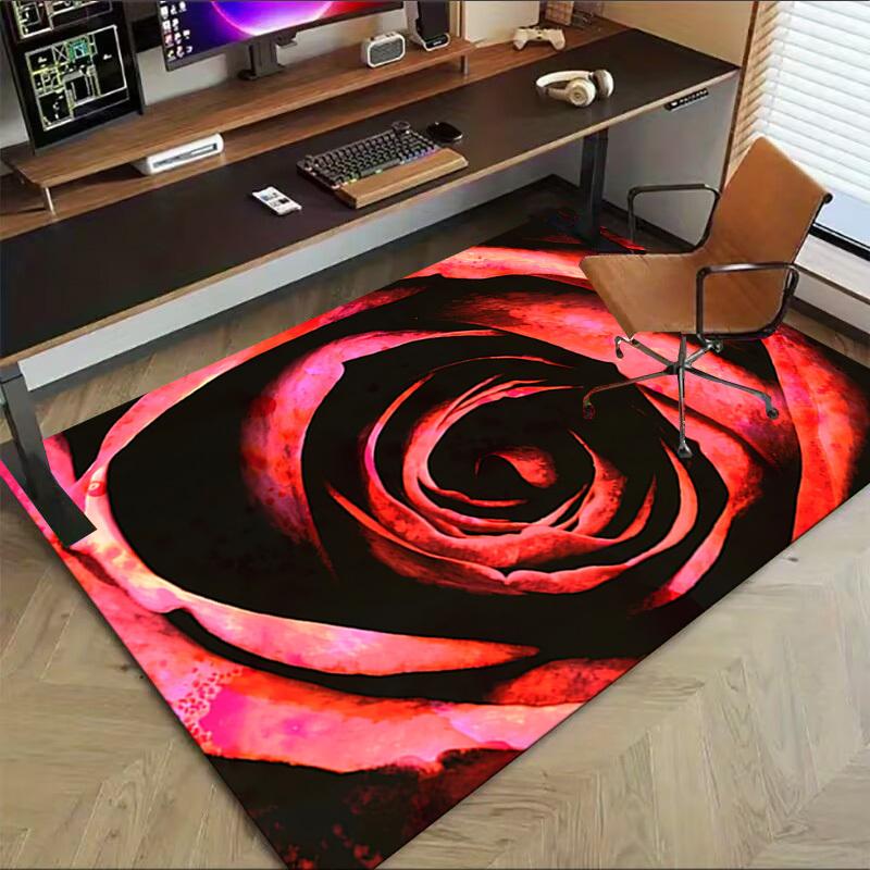 1pc Rose Swirl Themed Rug for Home Decor, Non-slip Office Carpet, Chair Mat, Outdoor Mat, Christmas and Halloween Gifts-0731022