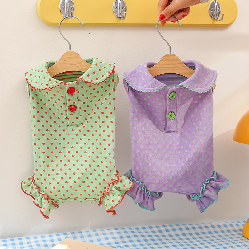 Cotton Summer and Spring Dog Polka Dot Tunic-style Pet Doll with A Collar and Four Legs. Cute Cat.