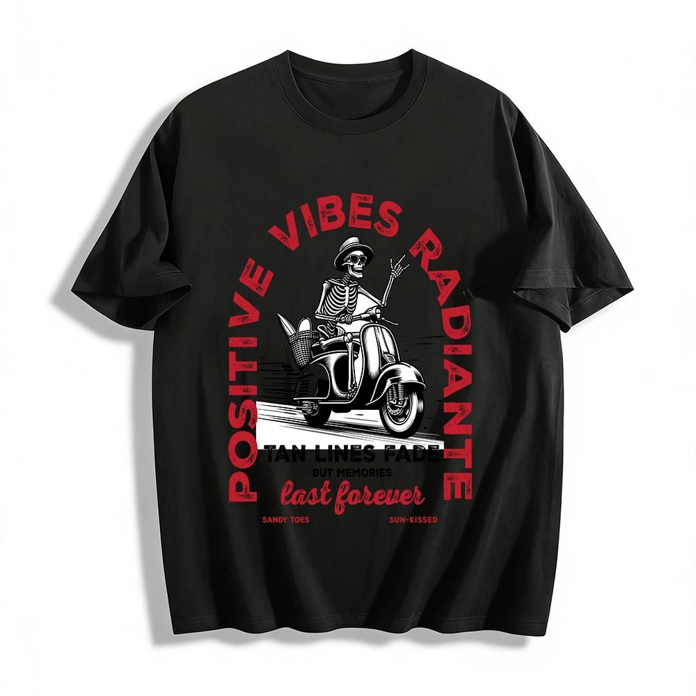 Positive Vibes Radiant Skeleton Scooter Tan Lines Memories Tee Pure cotton T-shirt XXS