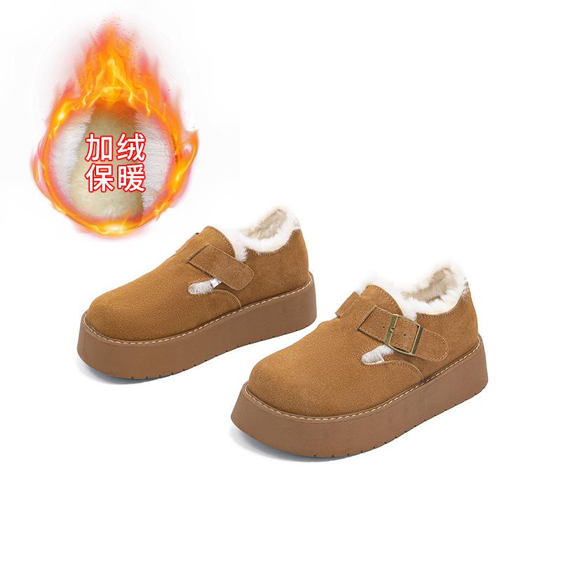 

Новые туфли Мао Мао женские 2025 зима ретро кожаные белые туфли женские на толстой подошве теплые повседневные женские туфли бархатные хлопковые туфли 35 верблюд