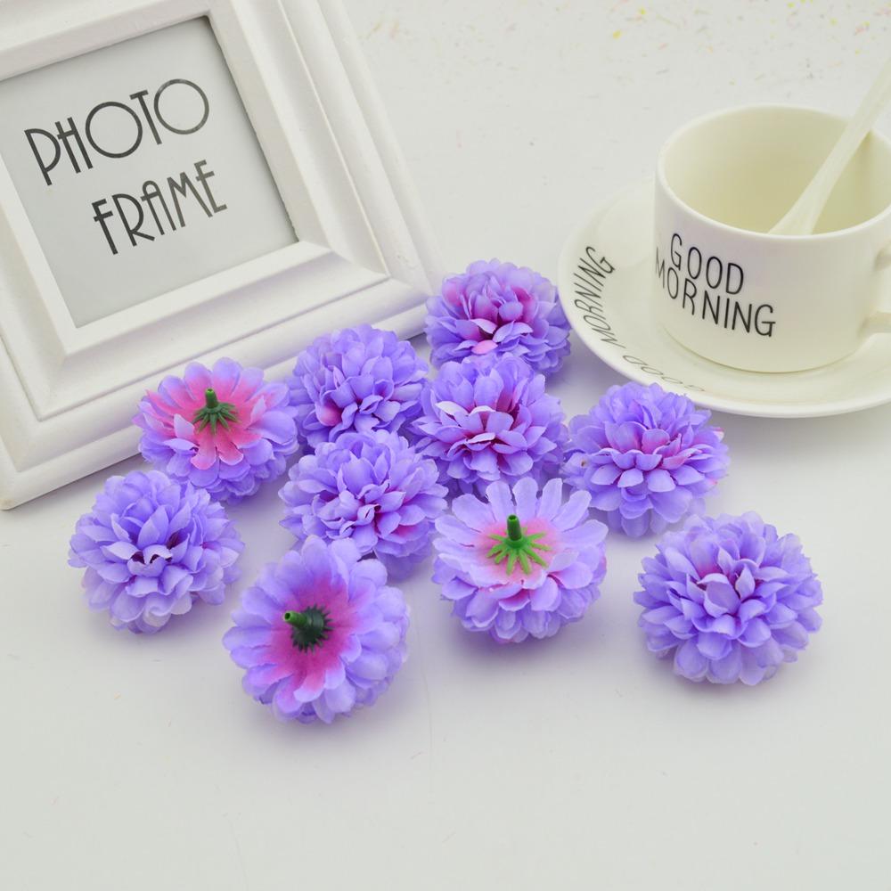 200PCS Artificial Flowers Cheap 5CM Silk Chrysanthemum Heads Home Wedding Decoration Wall Wreath for Christmas Garden Door Fake
