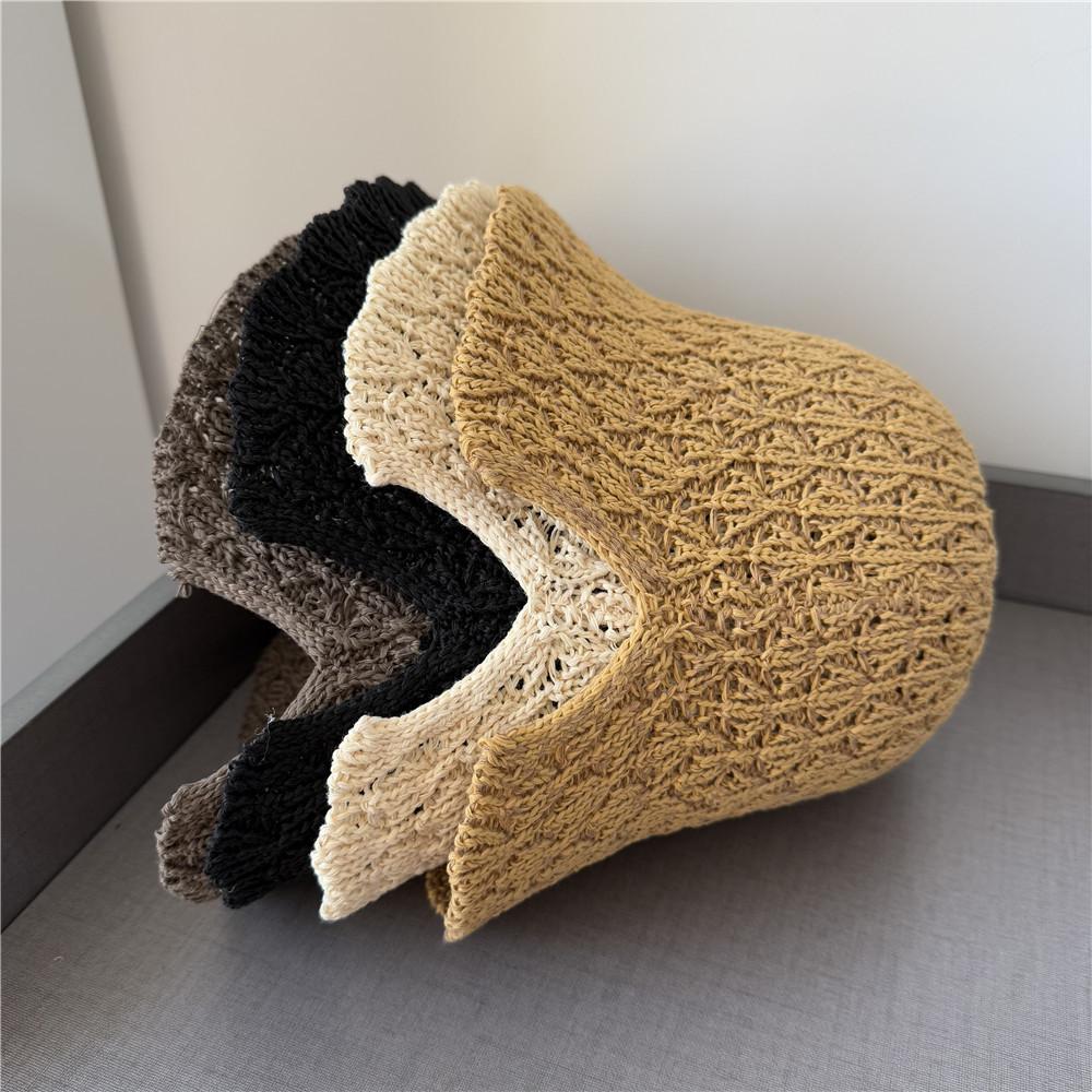Hollow Thin Breathable Dome Basin Hat Crocheted Bucket Hat Women's Spring and Summer Fresh Age-reducing Bucket Hat with Split Ends