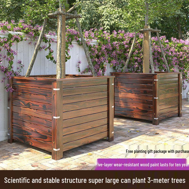 Large Anti-Corrosion Solid Wood Planter Box for Outdoor Trees and Flowers