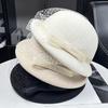 Light Luxury Silk Hemp Bow Wool Bud Hat Retro Mesh Beret Elegant Stewardess Hat Temperament Top Hat