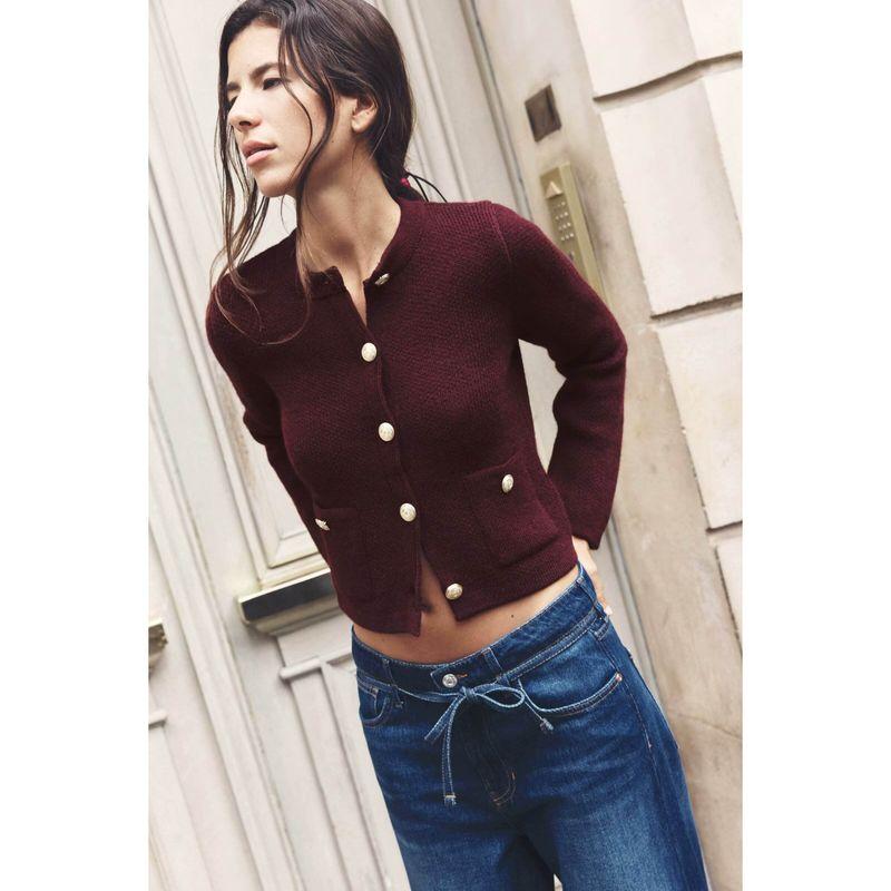 ZA New arrival Women's ZR Fashion Style Export Fashion Minimalist Gold Buckle Knitting Outwear 6427144
