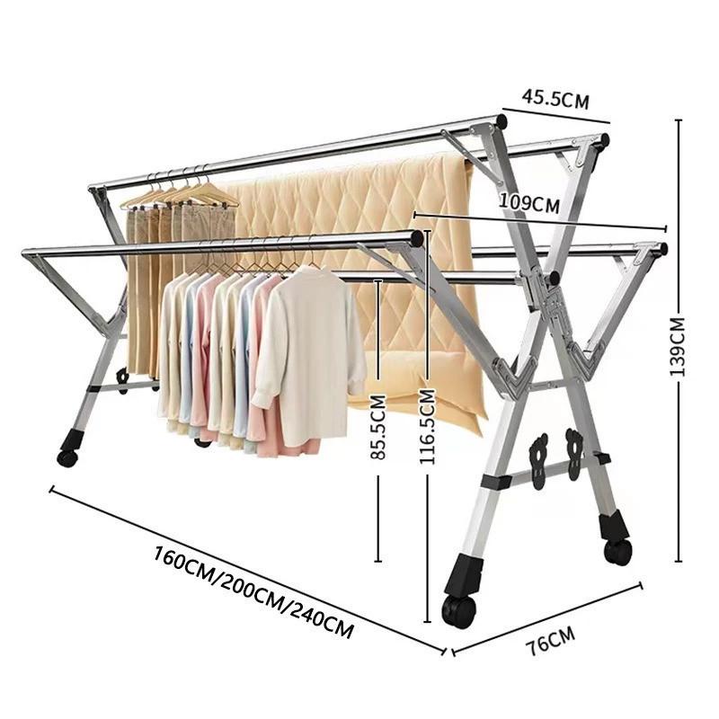 Household Foldable Clothes Hanger Rack Balcony 5 Pole Extendable Clothes Drying Tool Stainless Steel Clothes Drying Rack