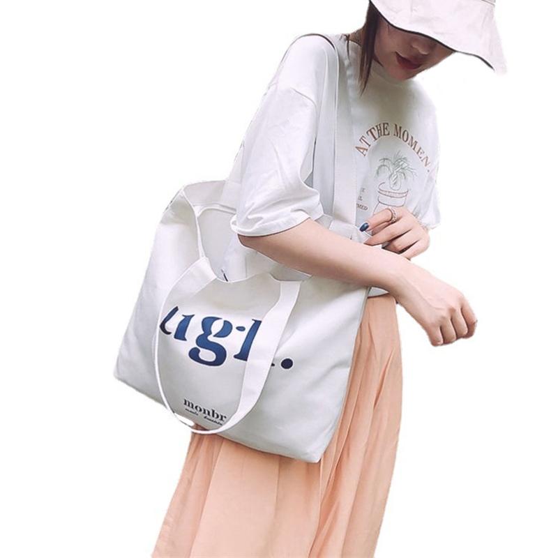 Casual Large Capacity Women'S Bag Shoulder Bags Shopper Canvas Letter Fashion Harajuku Zipper Print Street Handbags