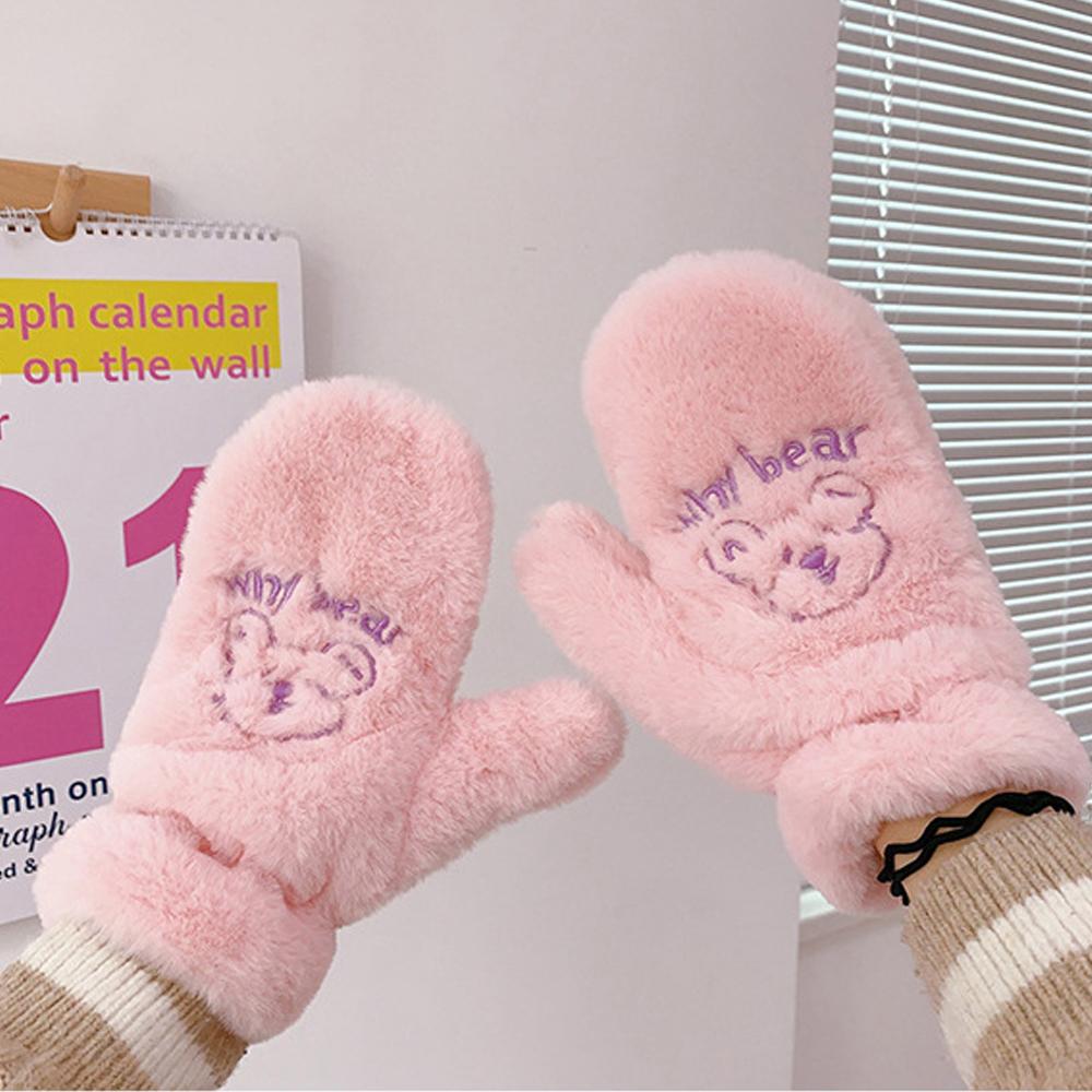 Süße Winter Mädchen Cartoon Frauen Vollfinger Bärenhandschuhe Warme Fäustlinge Plüschhandschuhe