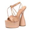Women Platform Sandals Fashion Snake Print Pu Leather Big Fish Peep Toe Ankle Strap Lace -Up Strange High Heels Party Dress Shoes