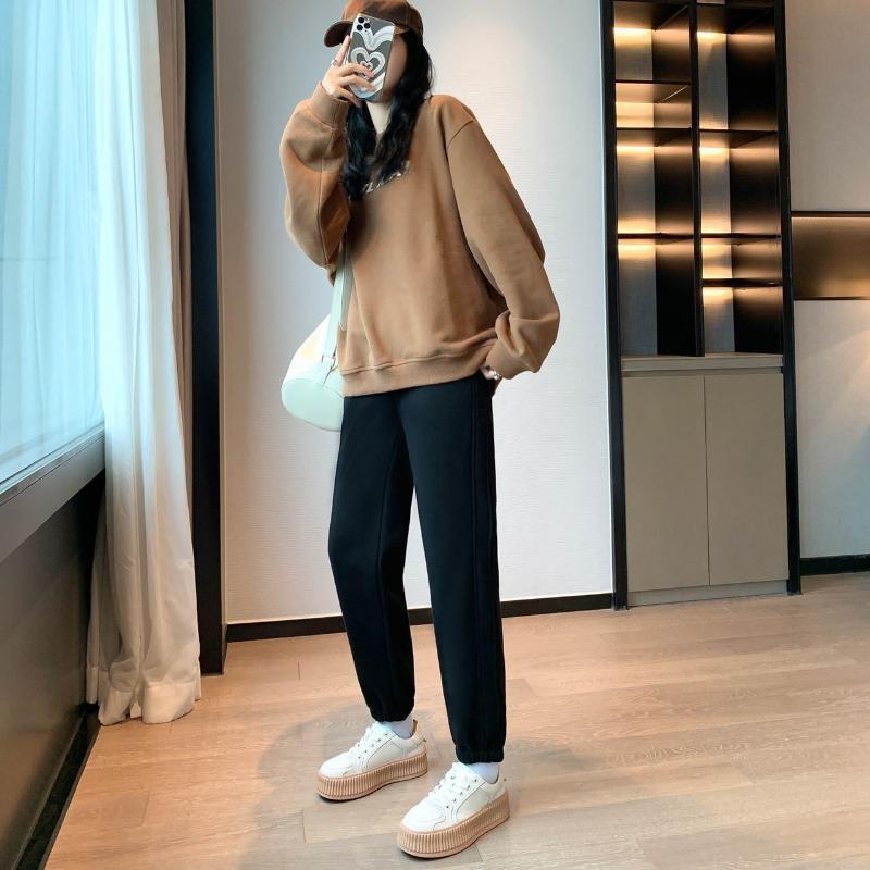 Women Solid Color Velvet Fashion Sport Winter Sweatpants Loose Casual Thick Plush Trousers