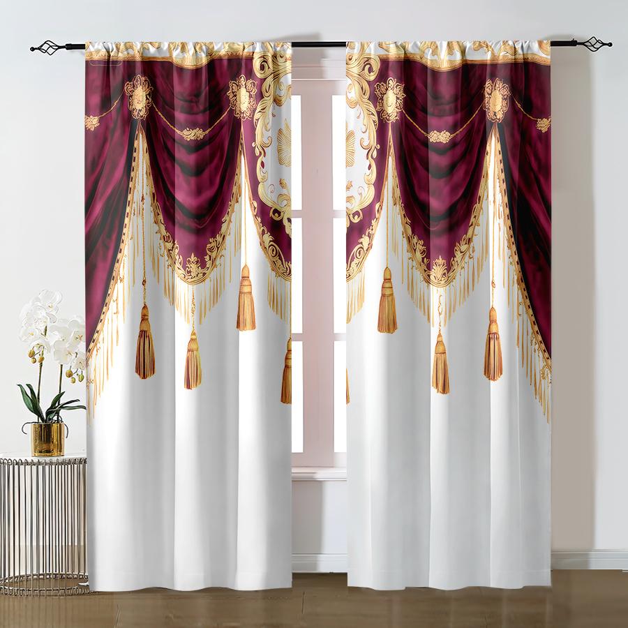 2pcs Palace luxury curtains   pole pocket design   protect privacy   suitable for decoration in various scenes  Wine red curtains