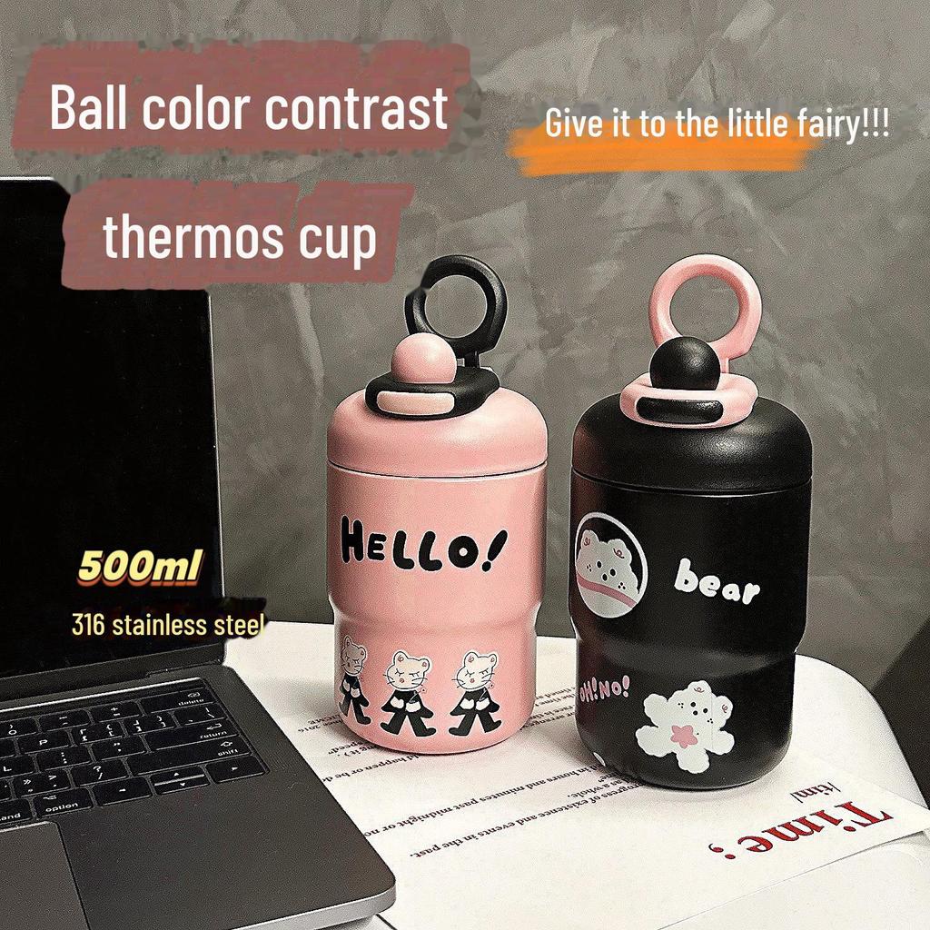 Stilvolle tragbare Edelstahl-Thermoskanne mit Cartoon-Motiv für Frauen und Paare