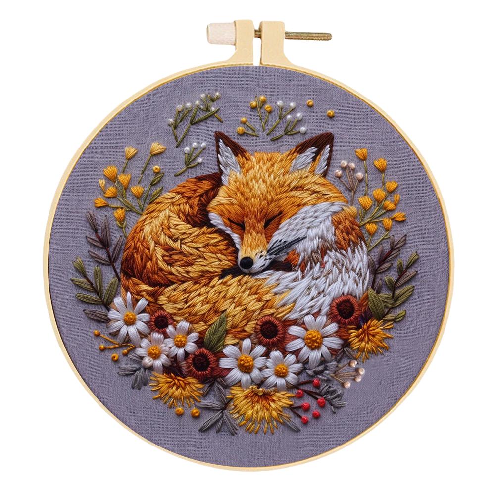 Animal Stamped Cross Stitch Embroidery Kits with Hoop Cloth Color Thread