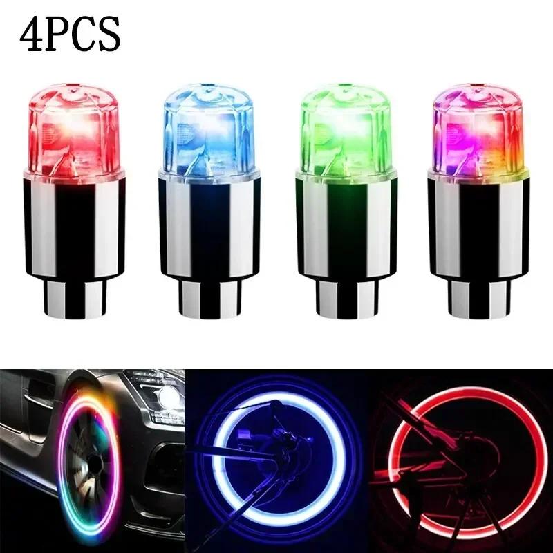 4Pcs LED Tire Valve Cap Lights - Durable Glow for Car/Motorcycle/Bicycle/Electric Vehicle Air Valves