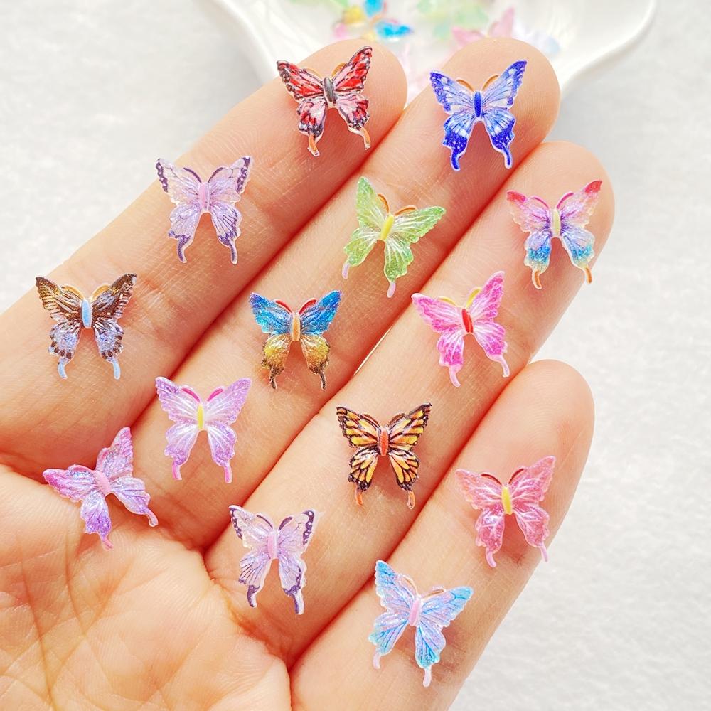 50pcs Resin Cute Mini cartoon Colorful Butterflies Nail Art Flatback Scrapbook DIY Wedding Applique Jewelry Accessories Crafts