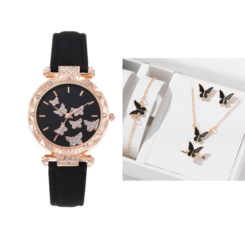 5-Piece Women’s Butterfly Quartz Wristwatch Jewelry Set - New Style Fashion Watches