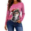 Women's Fashion Casual Slit Hem Round Neck Long Sleeve Loose Printed T-Shirt Ladies Top
