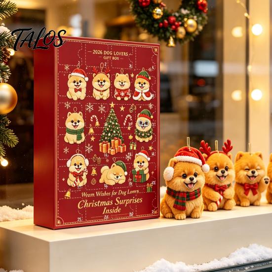 24 Day Countdown Calendar Pomeranian Christmas Countdown, 24-Day Advent with 2D Acrylic Tabletop Ornaments Dog Ornaments, Tree Hanging Decor, Gift for