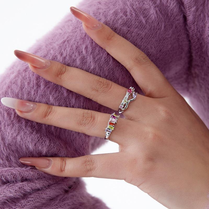 Open Stylish Geometric Ring For Women Featuring Vibrant Colorful Stones Perfect For Fashion And Wear Everyday