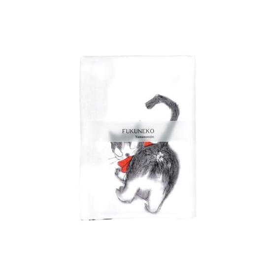Yamamoto Jin Shoten (Official) Double Gauze Tenugui FUKUNEKO Curled Tail Cat, Made in Japan