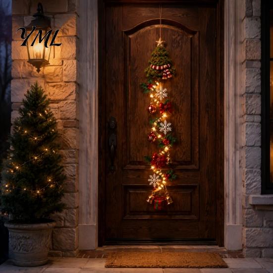 Ornamenti Artigianali all'Uncinetto Personalizzati, Appendiporta di Natale Luminoso, Spirale all'Uncinetto con Luci LED, Pupazzo di Neve Babbo Natale Renna Decorazione Festiva per Ingresso Angelo