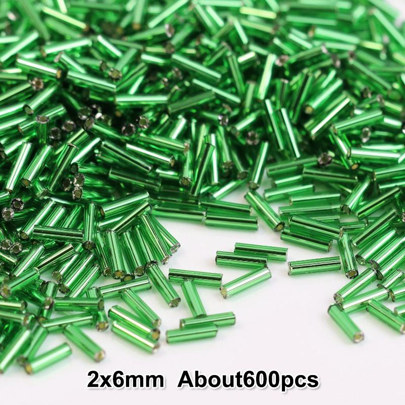 2x6mm Colorful Silver Core Czech Glass Seed Bugle Beads Tube Spacer Beads For Jewelry Making Garment Sewing Accessory