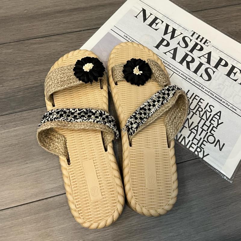 Fashion Women's Casual Slides Comfortable Flax Slippers Striped Bow Linen Flip Flops Platform Sandals Ladies Indoor Shoes Butterfly-knot