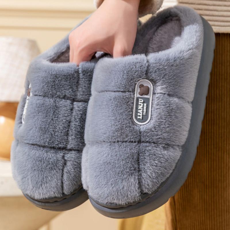 Big Size 50 51 Winter Slippers Women Men Thick Sole Indoor Home Warm Couples Shoes Non-Slip Flat Platform Women's Cotton Slipper