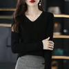 Maglione da Donna Girocollo a V Sottile Manica Lunga Primavera Autunno Sottogiacca Maglione Semplice ed Elegante Top Versatile