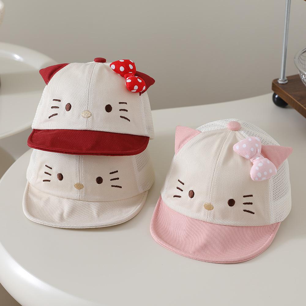 Children's Bow-tie Cat Soft Brimmed Hat With Brim - Sun Hat For Girls' Casual Wear