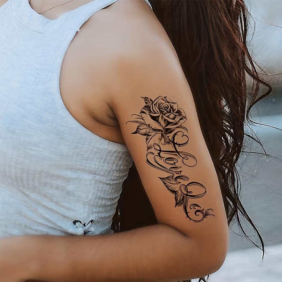 Black Body Art For Women Girls Tattoo Sticker Love Rose Fake Tattoos 1 Sheet  High Quality