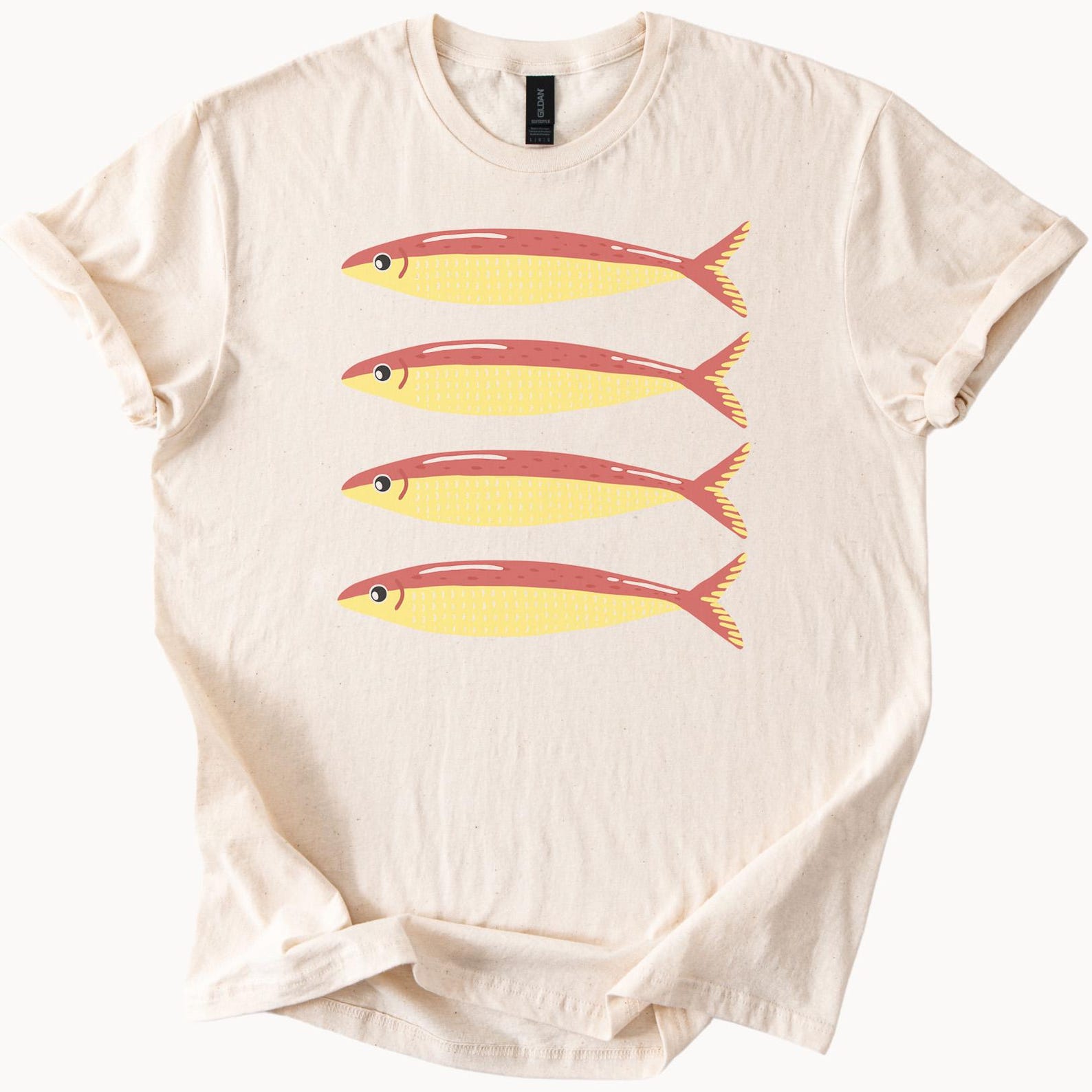 Colorful Four Fish Graphic Shirt Ocean Animal Art Tee Unique Sea Life T Shirt Cute Minimalist Fish Design Aquatic Nature Gift for Fisherman 110