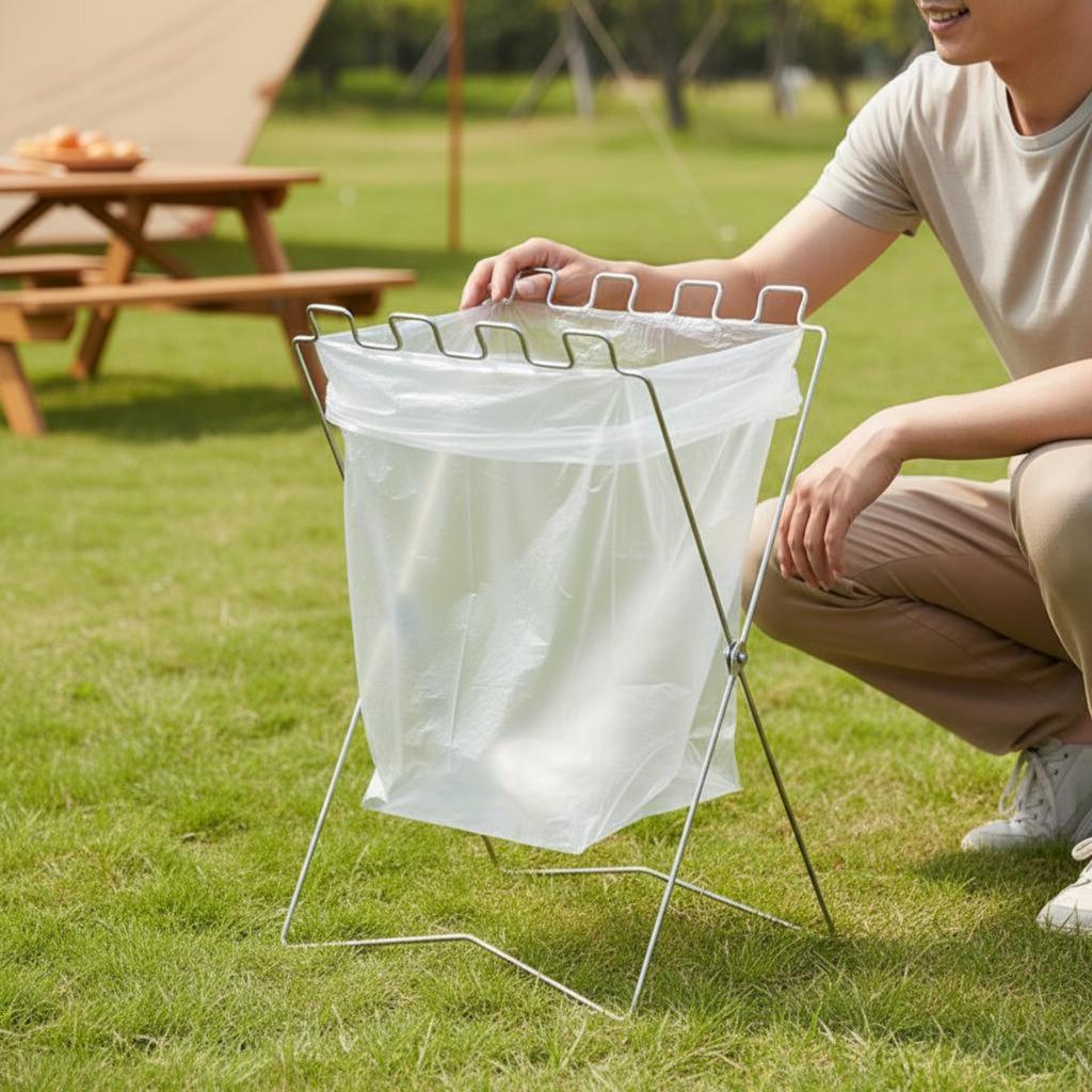 Foldable Trash Bag Stand Stable Portable Garbage Bag Rack Foldable Waste Sorting Frame Wide Opening Rustproof for Barbecue