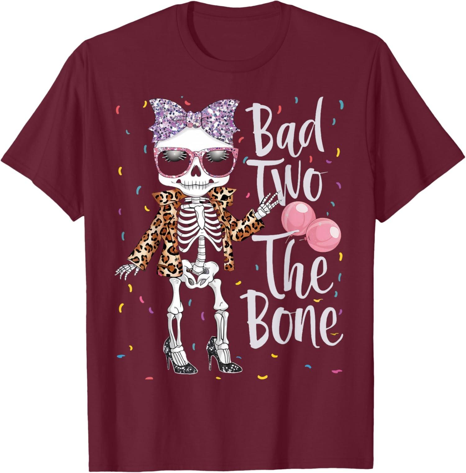 Bad Two The Bone 2nd Birthday Halloween Party Unisex T-Shirt S разноцветный