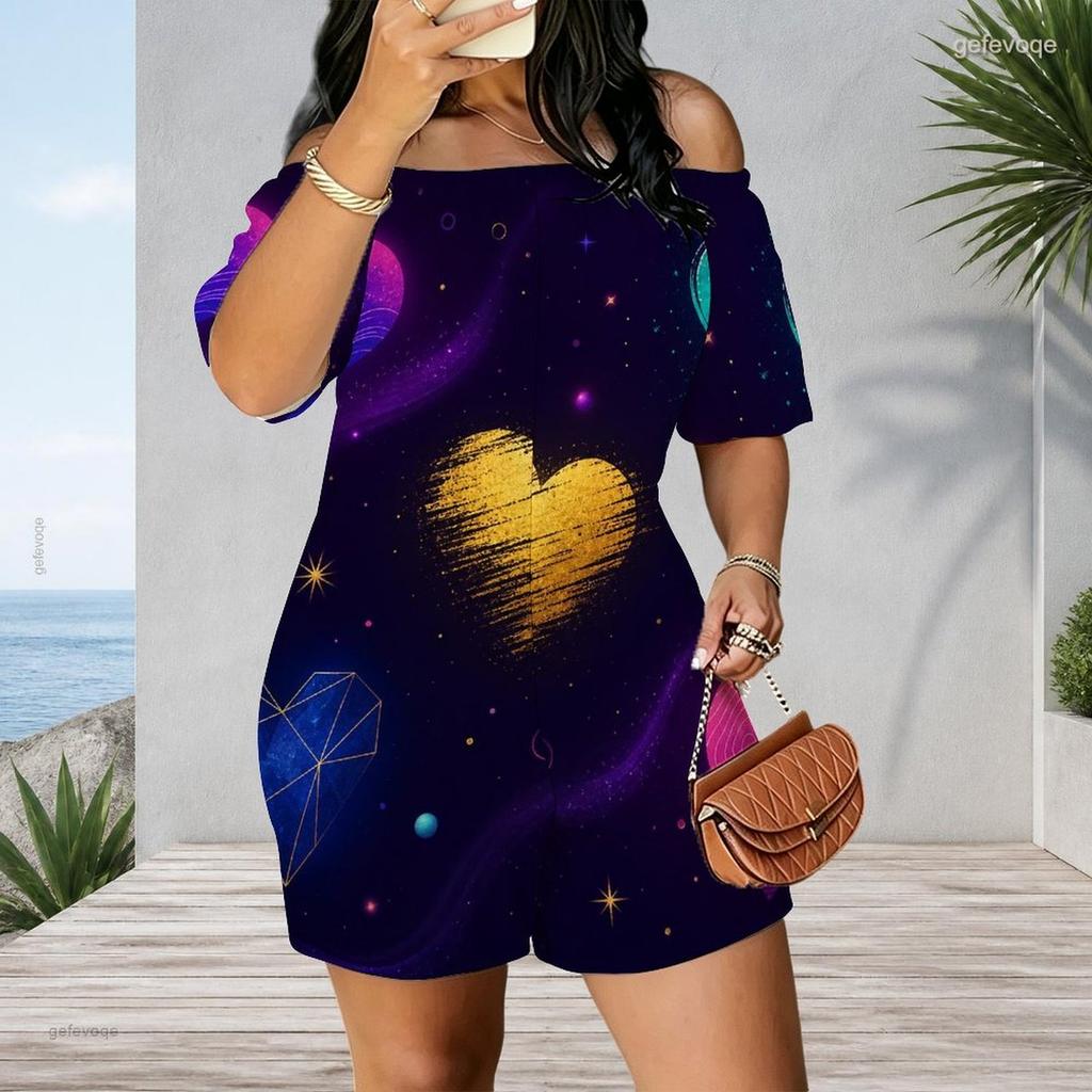 Women Plus Size Off Shoulder Short Sleeve Romper Leopard Cheetah Animal Print Casual Jumpsuit Shorts